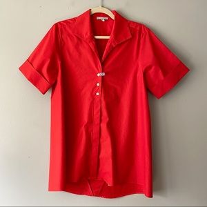 Hinson Wu Red Short Sleeve Tunic Button Down Top